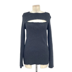Torn by Ronny Kobo Cut Out Neckline Black Long Sleeve Ribbed‎ Sweater Size Large